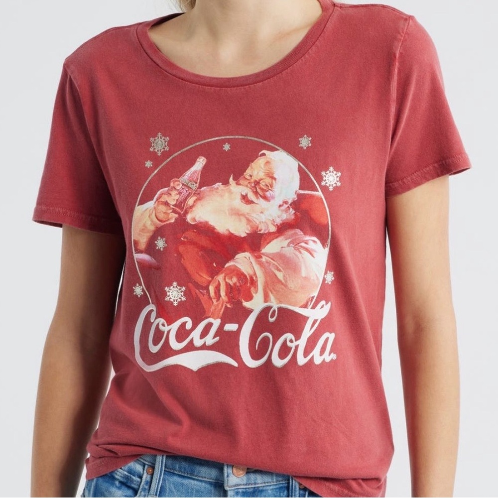 Lucky Brand Shirt Woman’s Size XL  Coca-Cola Bottle Terracotta Santa Claus NWT